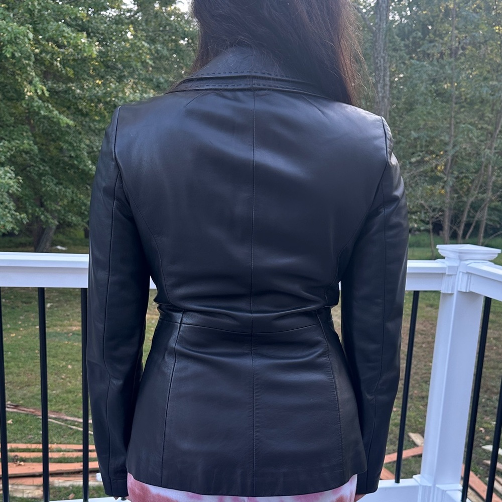 Escada Black Leather Jacket with Gold Accents - Picture 8 of 14